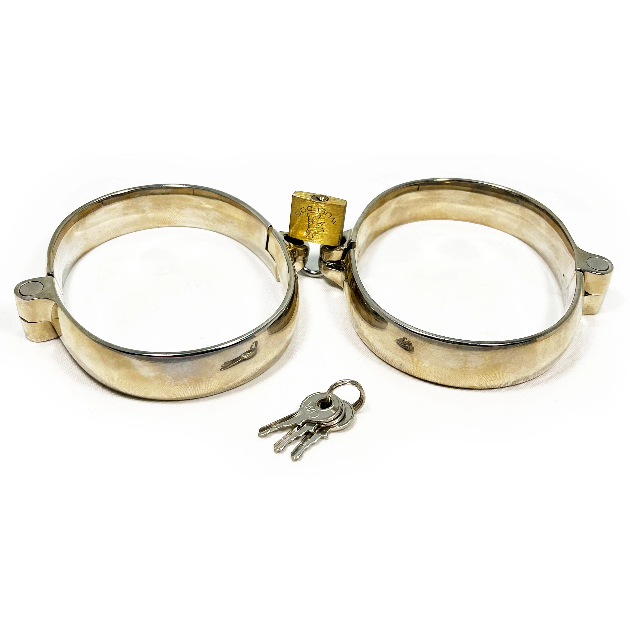 BONDAGE METAL SHACKLE LOCKABLE MALE WRIST RESTRAINTS FOR FETISH KINK PLAY - Large