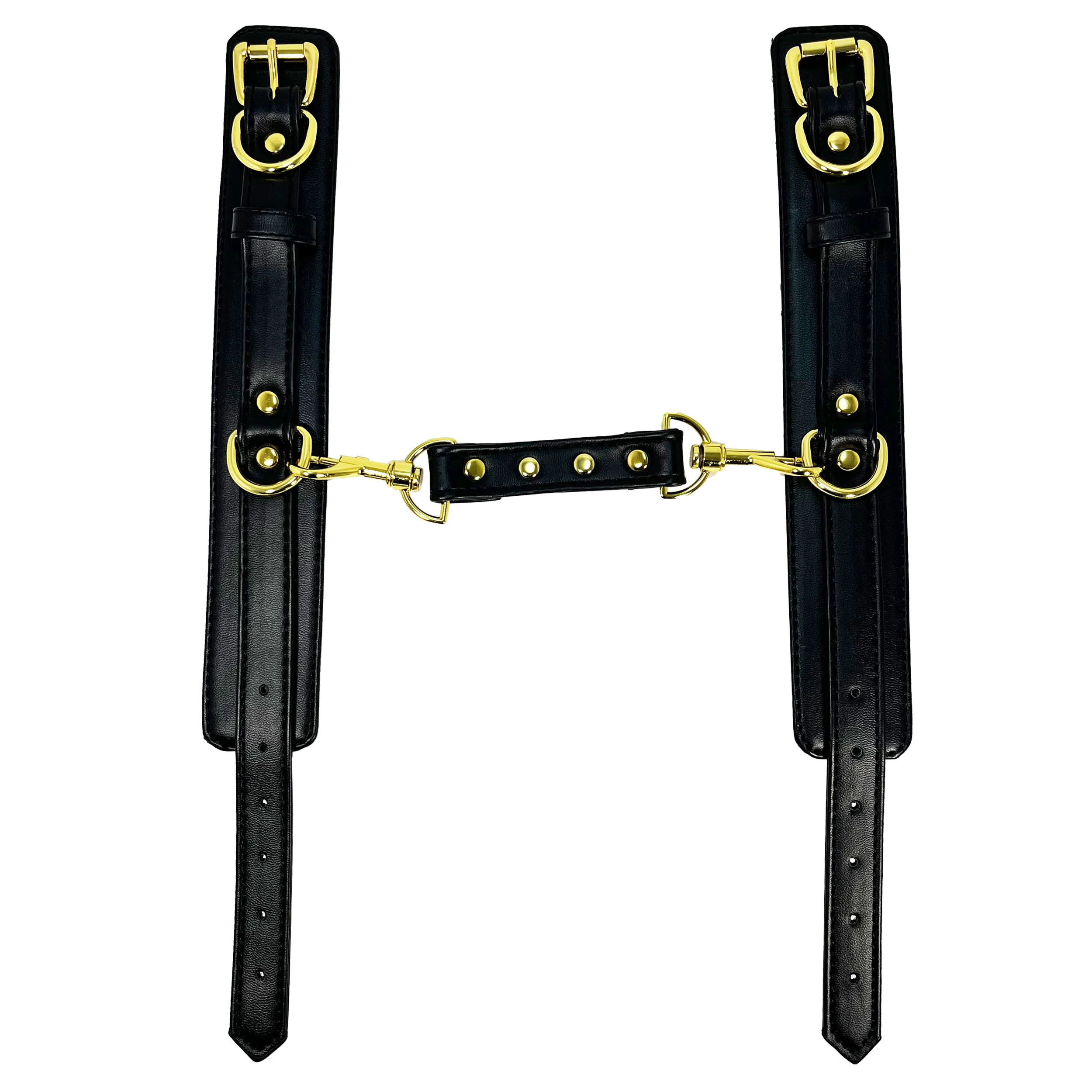 Ankle Cuffs with Brass-Toned Hardware by Fetish Pleasure Play in Black