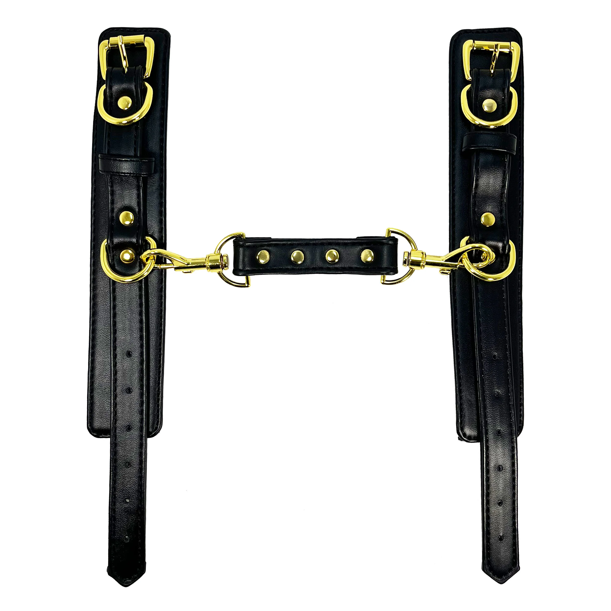 Wrist Cuffs with Brass-Toned Hardware by Fetish Pleasure Play in Black