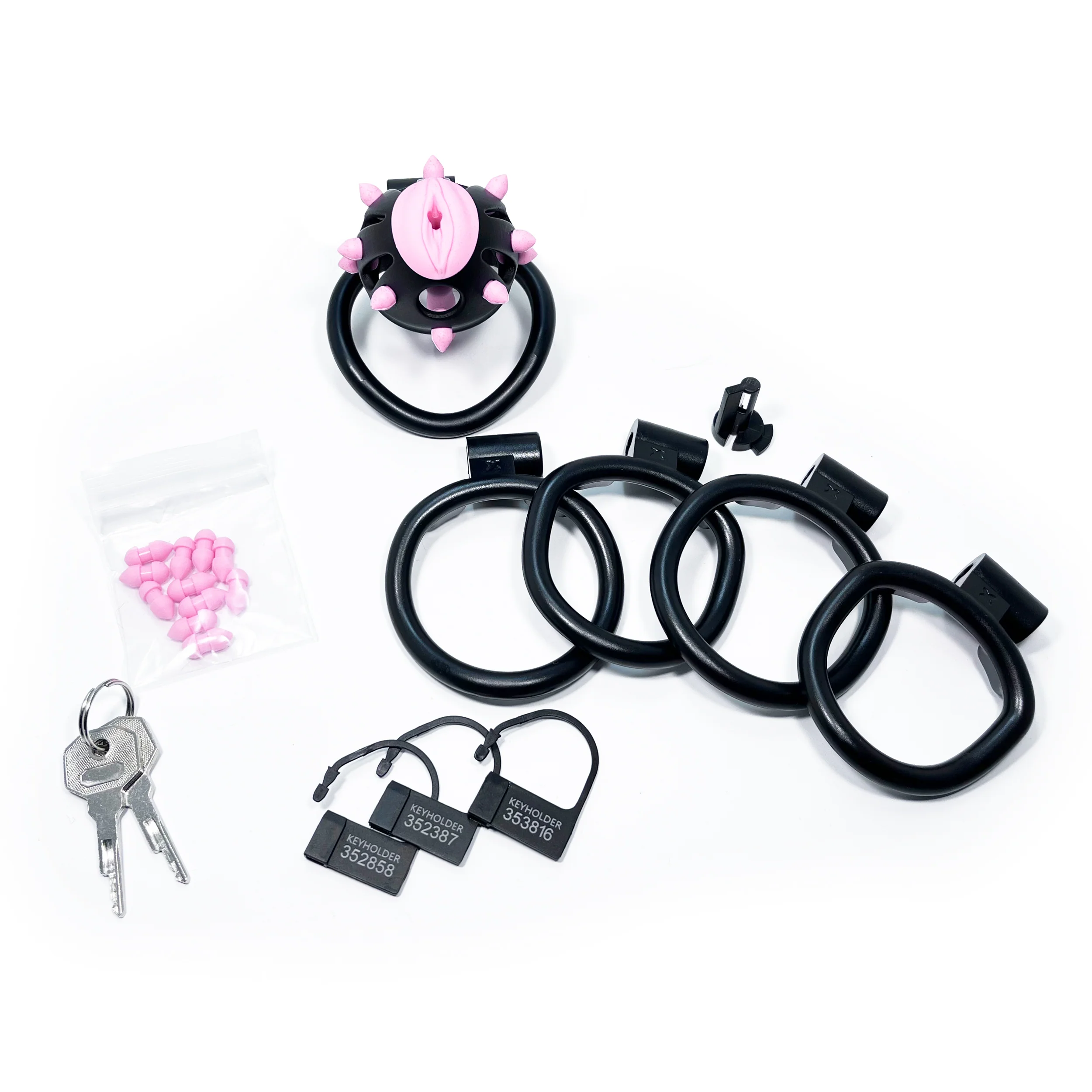 118-stud-locking-sissy-chastity-cage-in-black-with-pink-urethral-plug-by-fetish-pleasure-play-2.webp Stud Locking Sissy Chastity Cage in Black with Pink Urethral Plug by Fetish Pleasure Play