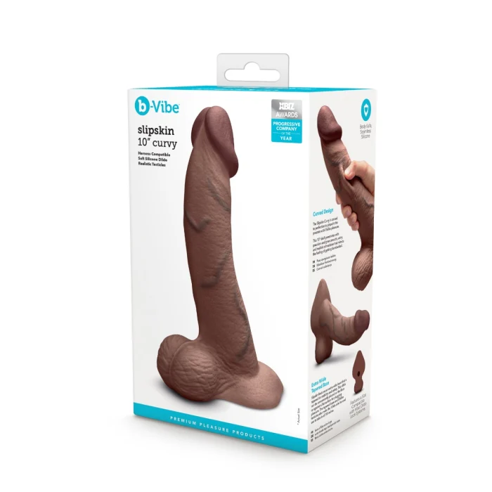 b-Vibe Slipskin 10" Realistic Silicone Dildo in Curvy Brown