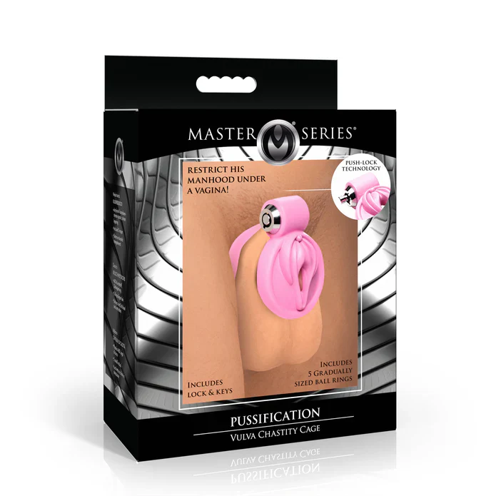 Pussification Pink Vulva Sissy Chastity Cage