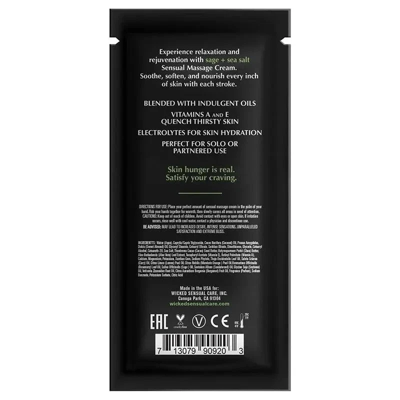 Sage + Sea Salt Scented Massage Cream By Wicked Sensual Care, 10ml