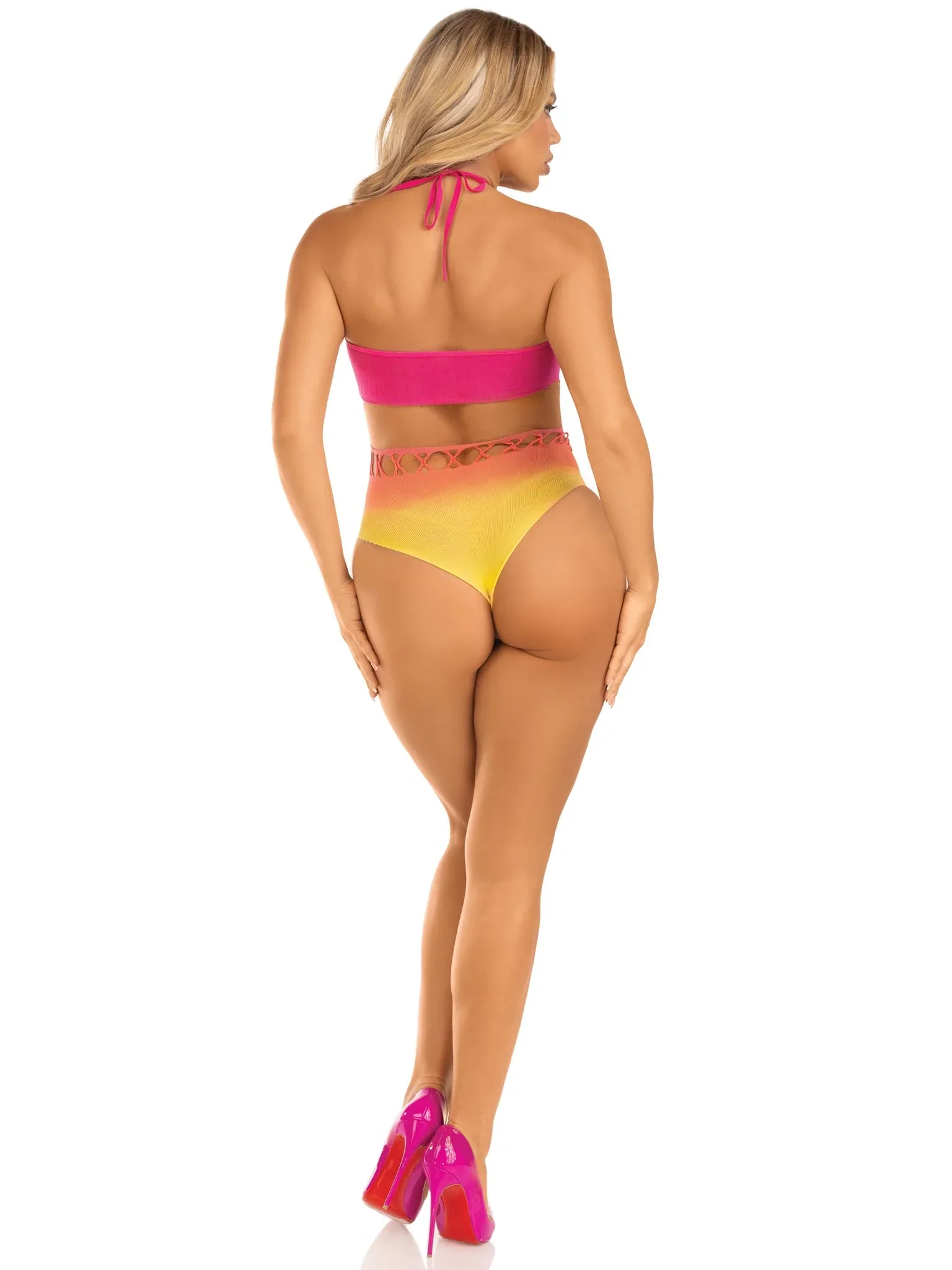 Seamless Ombre Halter Bodysuit, Sunset, One Size