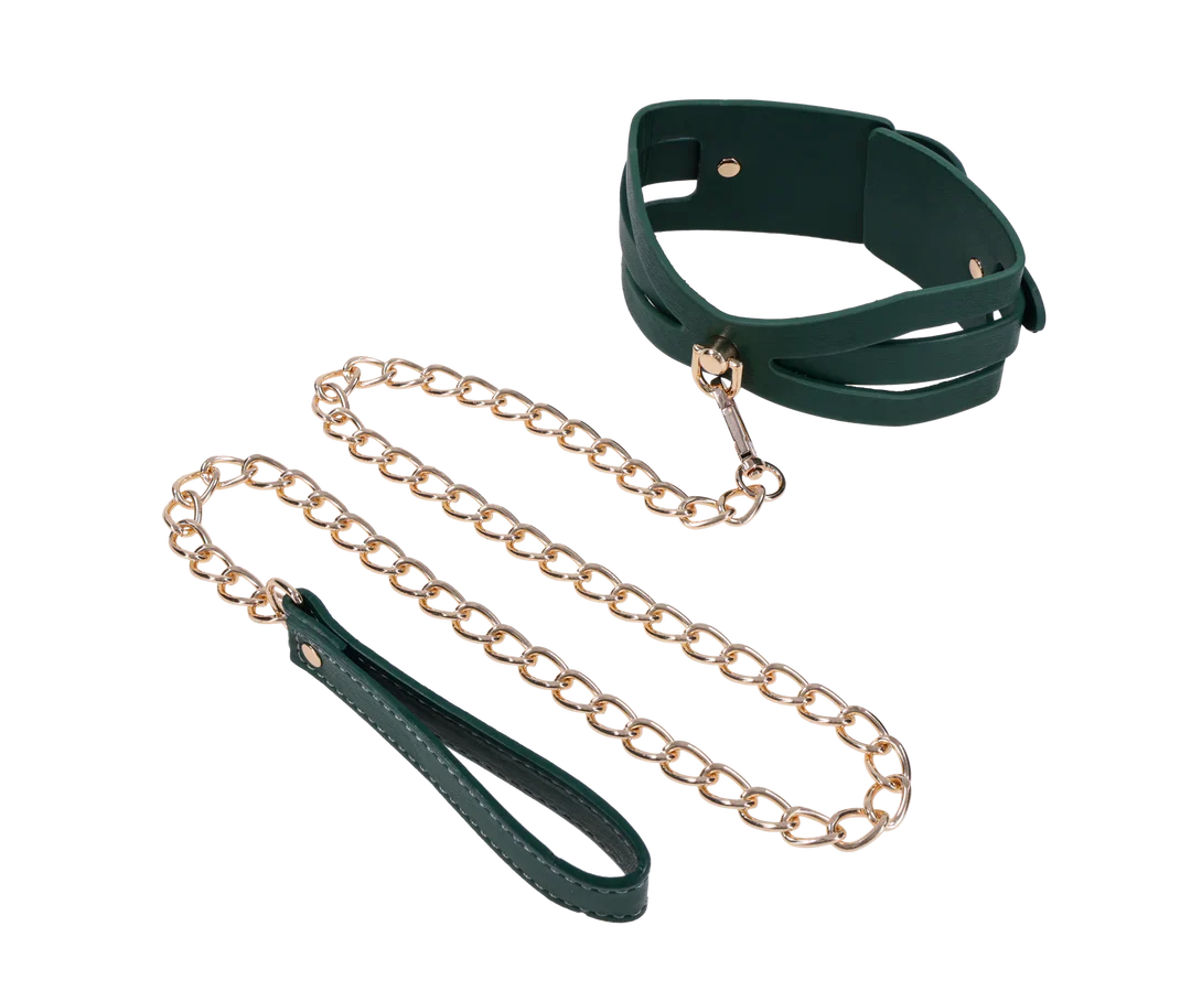 Sex & Mischief Indica Cutout Collar & Leash in Emerald Green