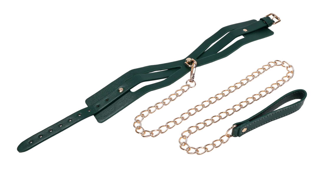 Sex & Mischief Indica Cutout Collar & Leash in Emerald Green