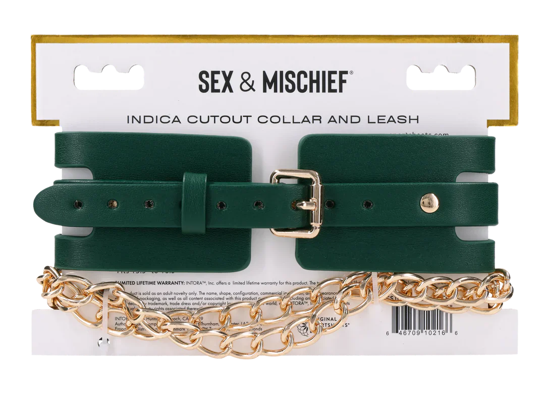 Sex & Mischief Indica Cutout Collar & Leash in Emerald Green