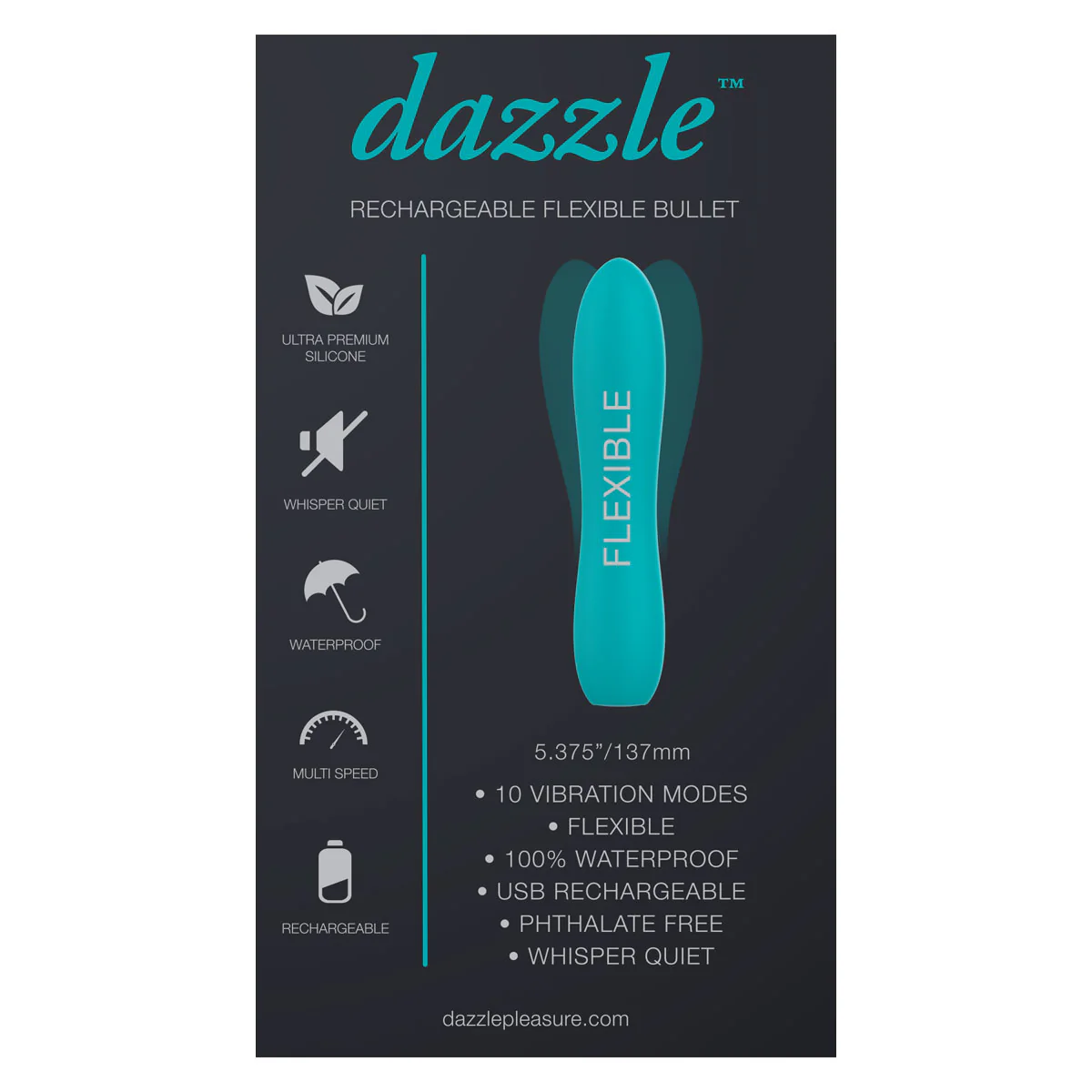 Dazzle Rechargeable Flexible Bullet Vibrator in Teal