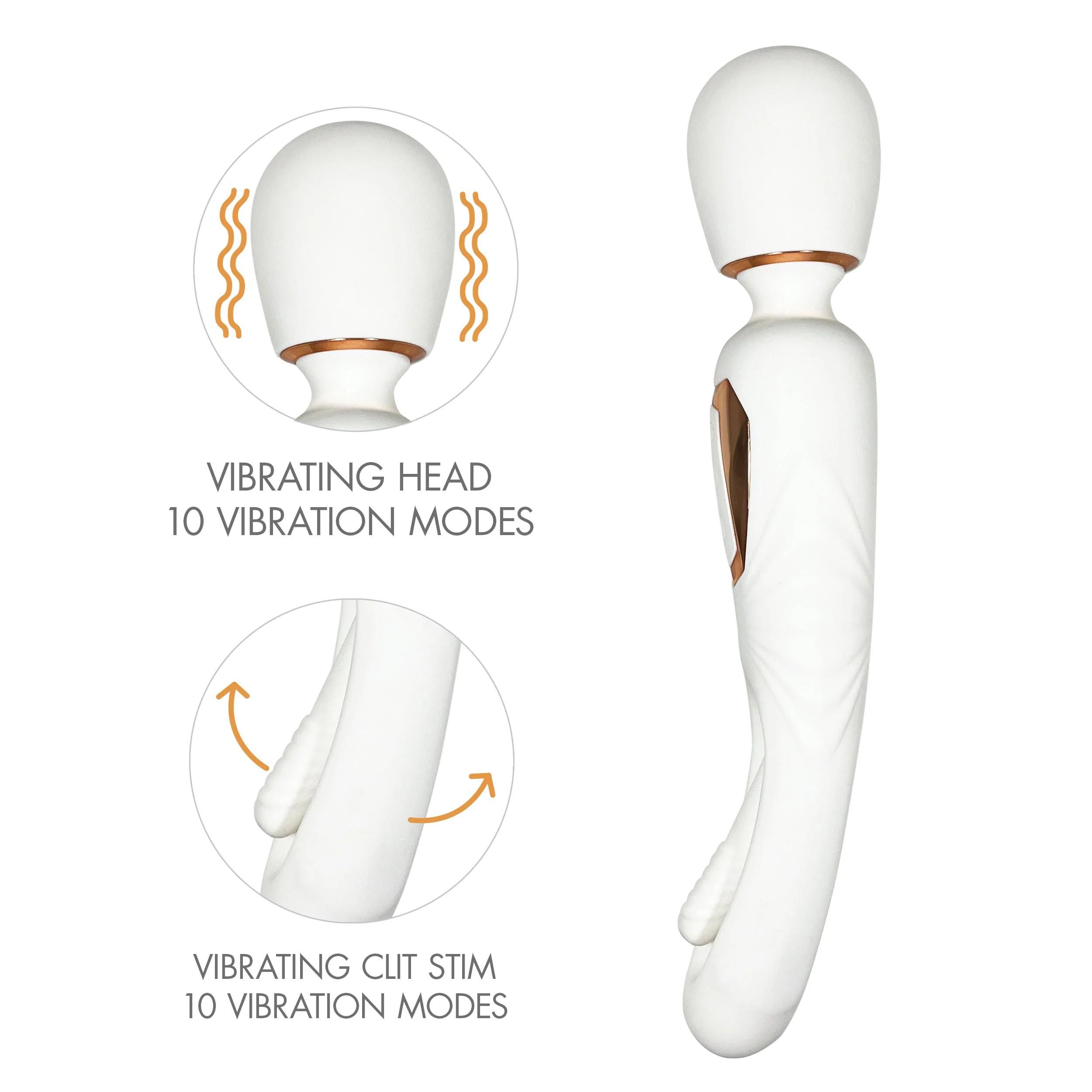 Coral Flutter Wand Vibe w/Clit Flicker by Omotion in White & Rose Gold
