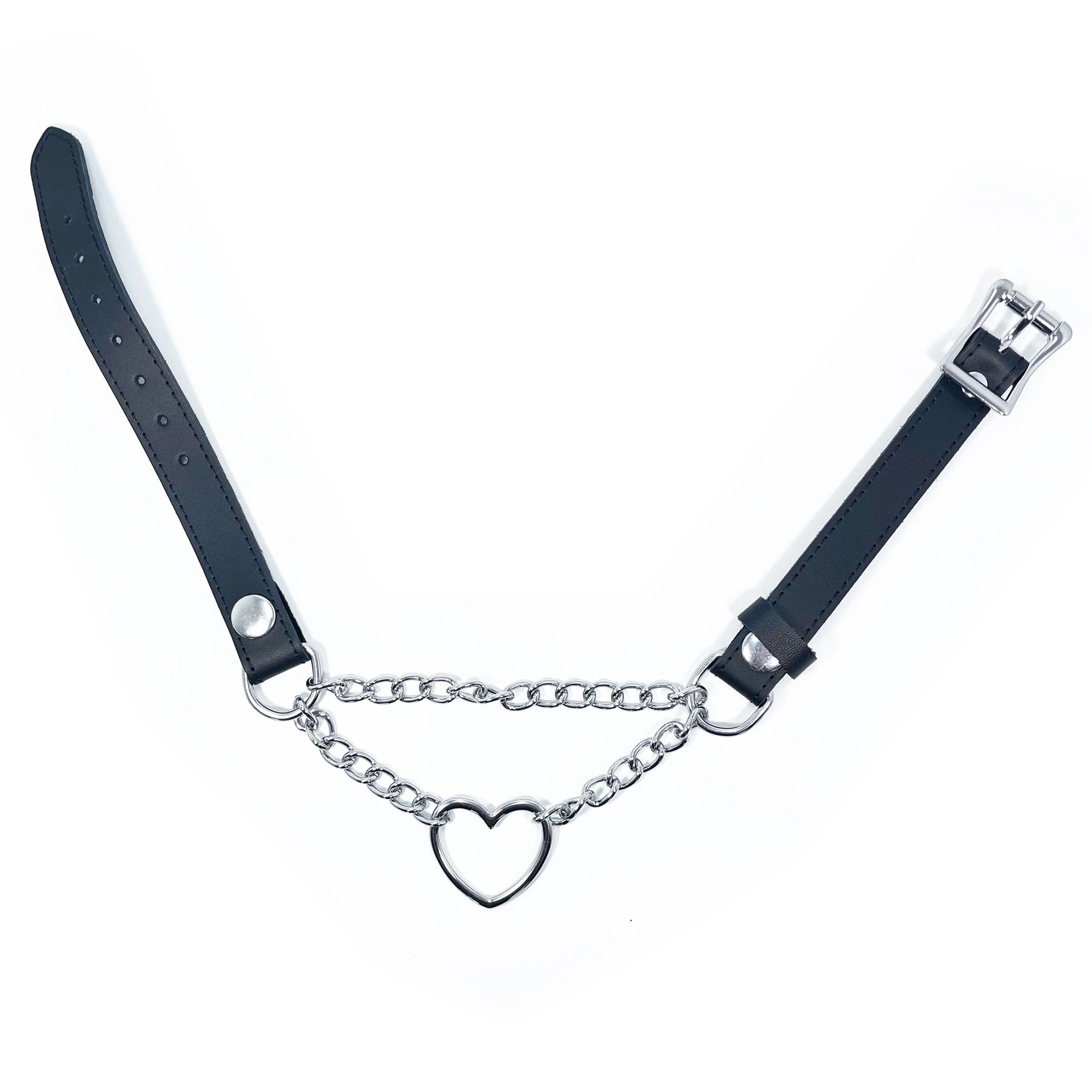 Adjustable Martingale Collar with Heart Chain Accent by Fetish Pleasure Play in Black