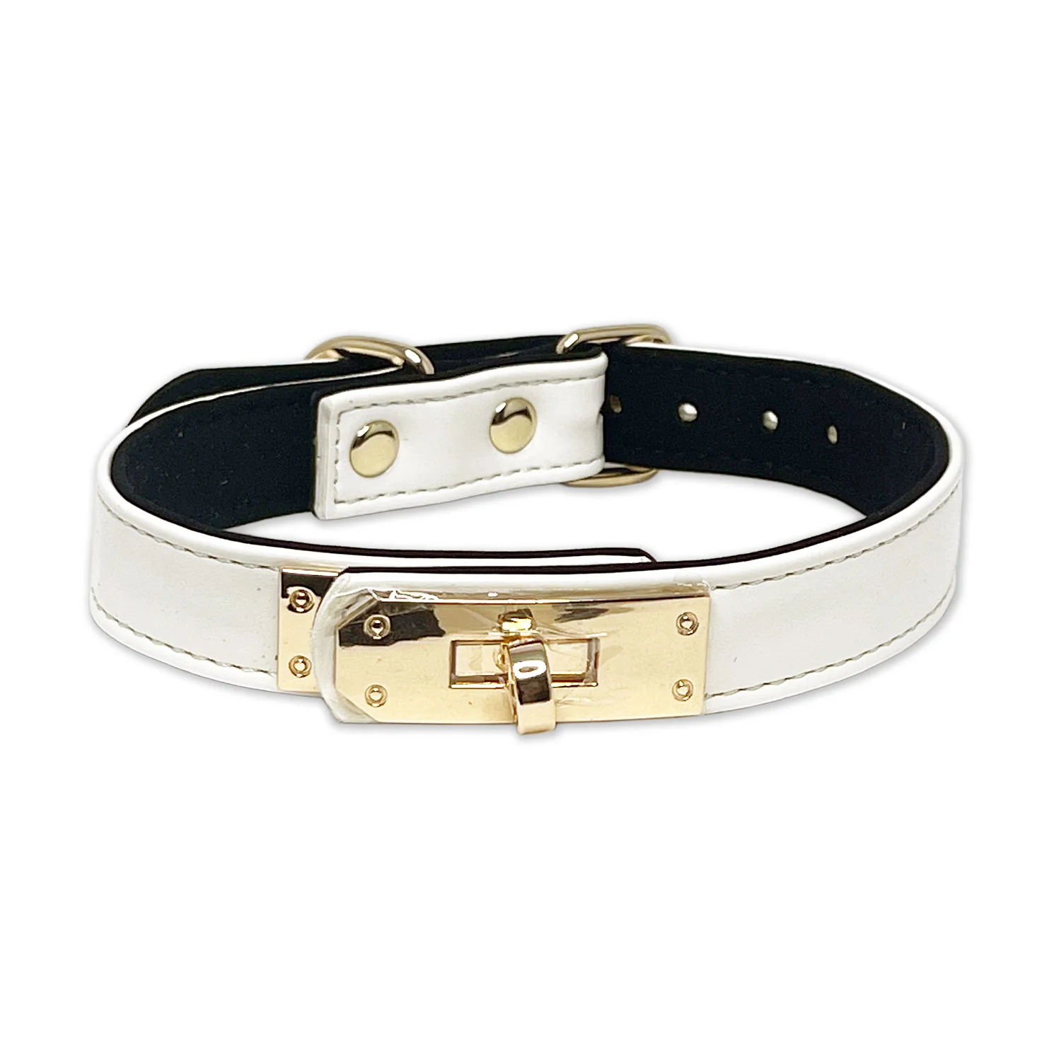 White Vegan Leather Clasp Collar by Fetish Pleasure Play