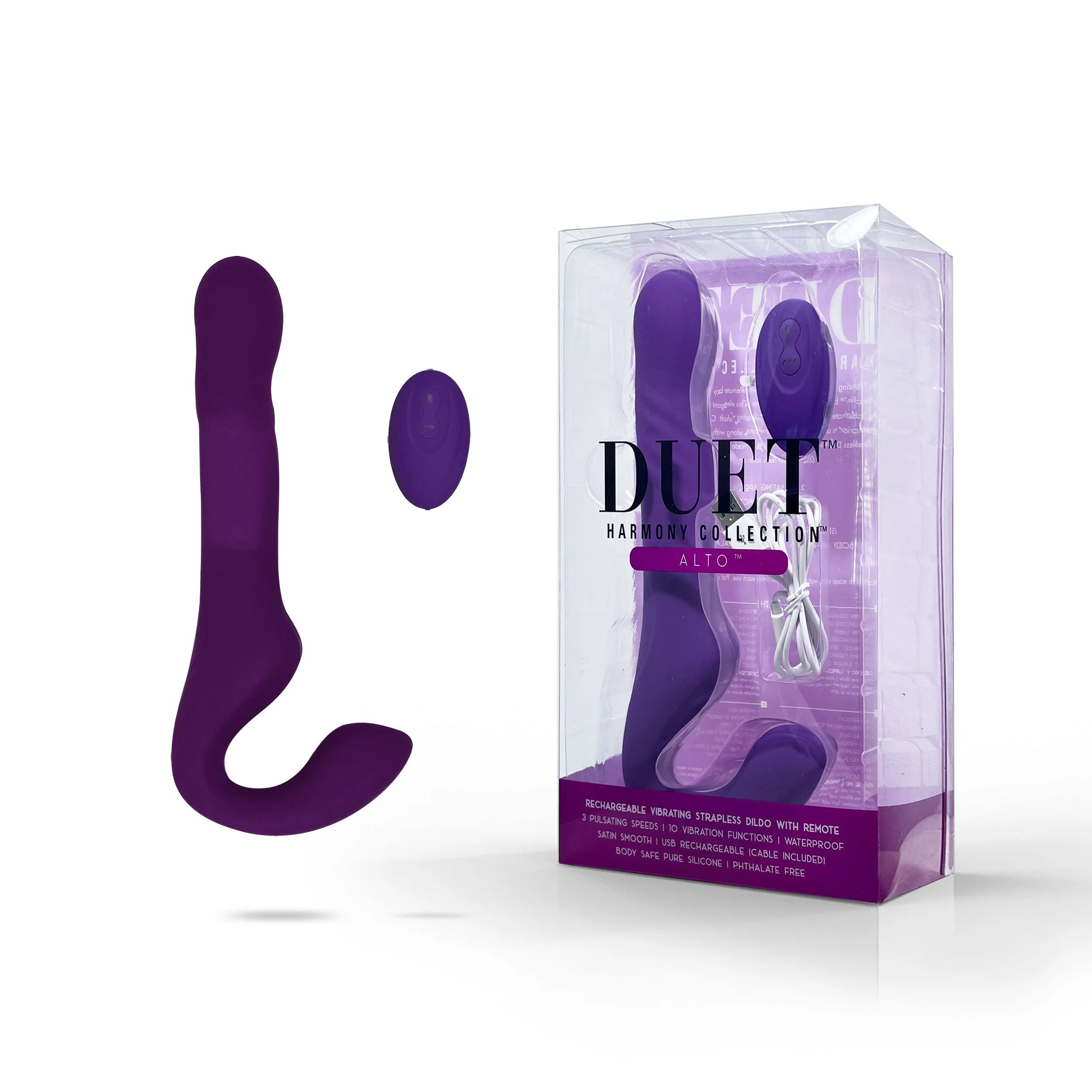 Alto Thrusting and Vibrating Strapless Dildo by Duet Harmony
