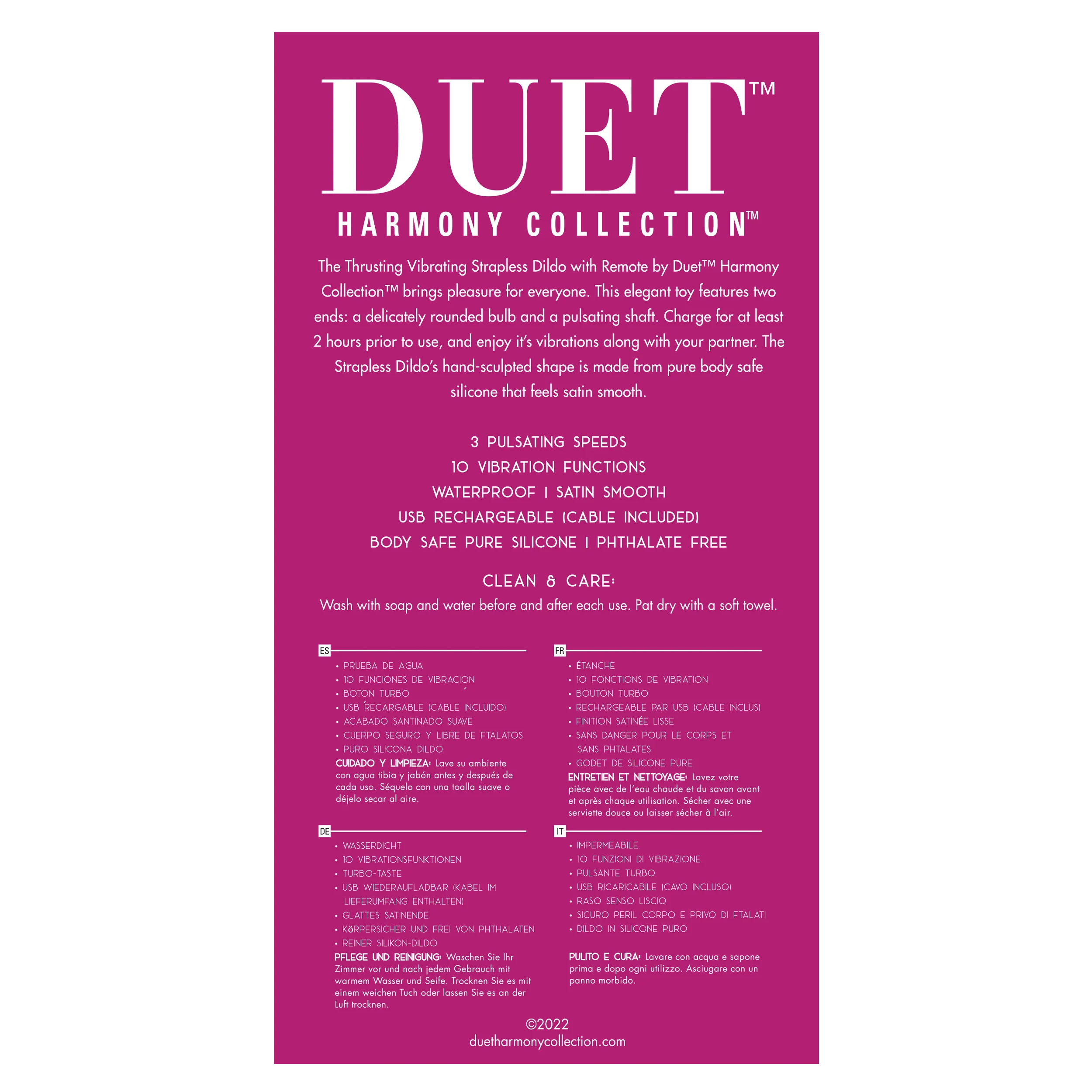 Alto Thrusting and Vibrating Strapless Dildo by Duet Harmony