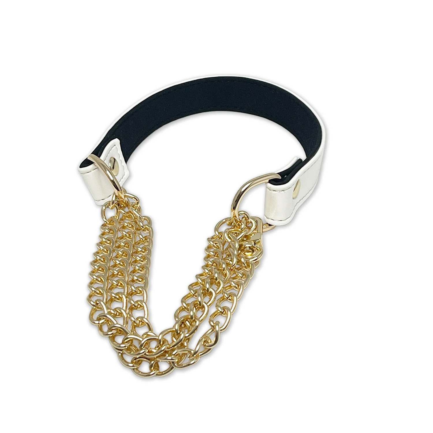 White Vegan Leather Martingale Collar Chain Necklace by Fetish Pleasure Play