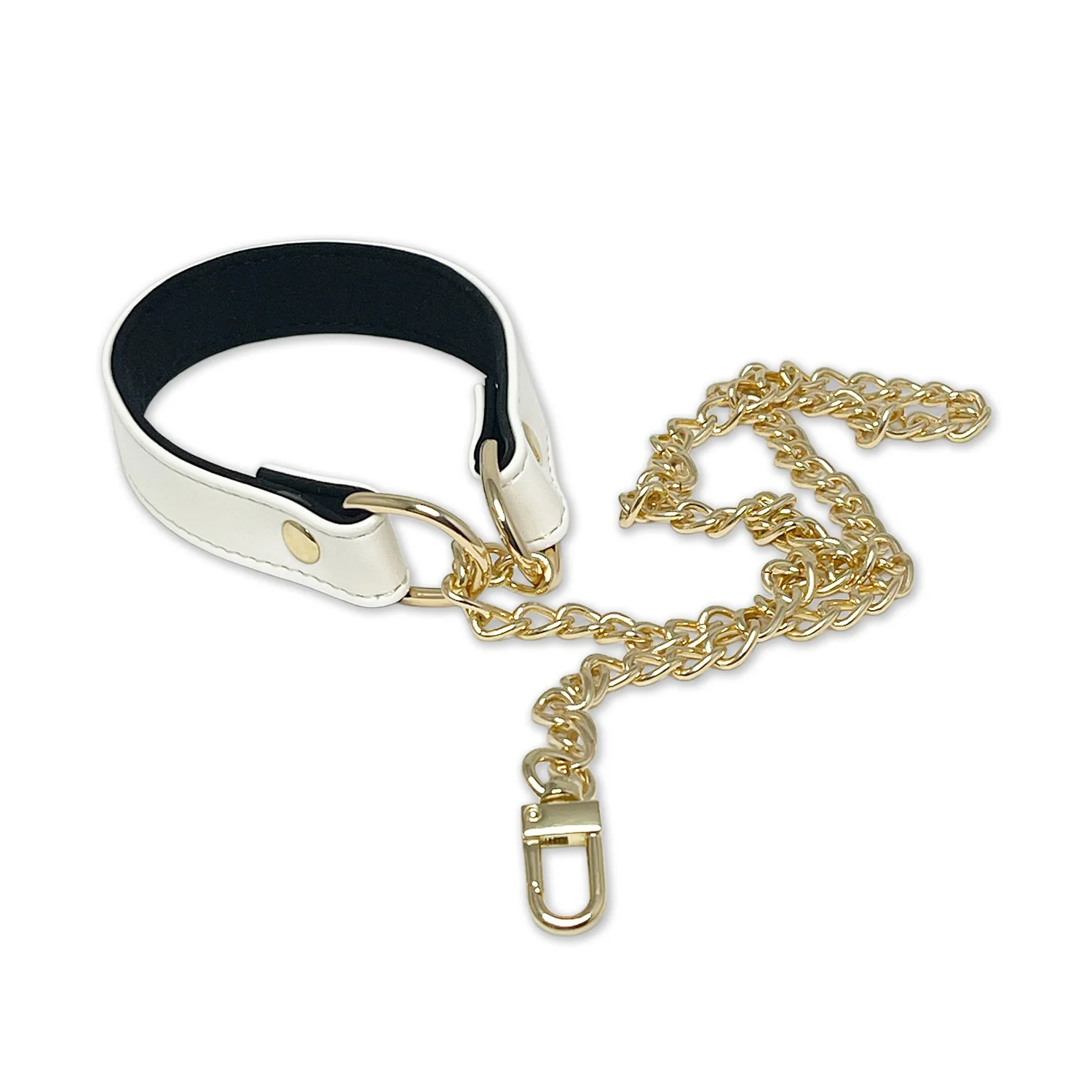 White Vegan Leather Martingale Collar Chain Necklace by Fetish Pleasure Play