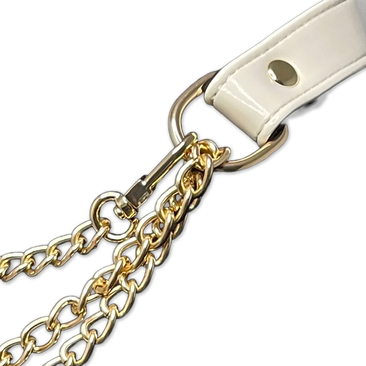 White Vegan Leather Martingale Collar Chain Necklace by Fetish Pleasure Play