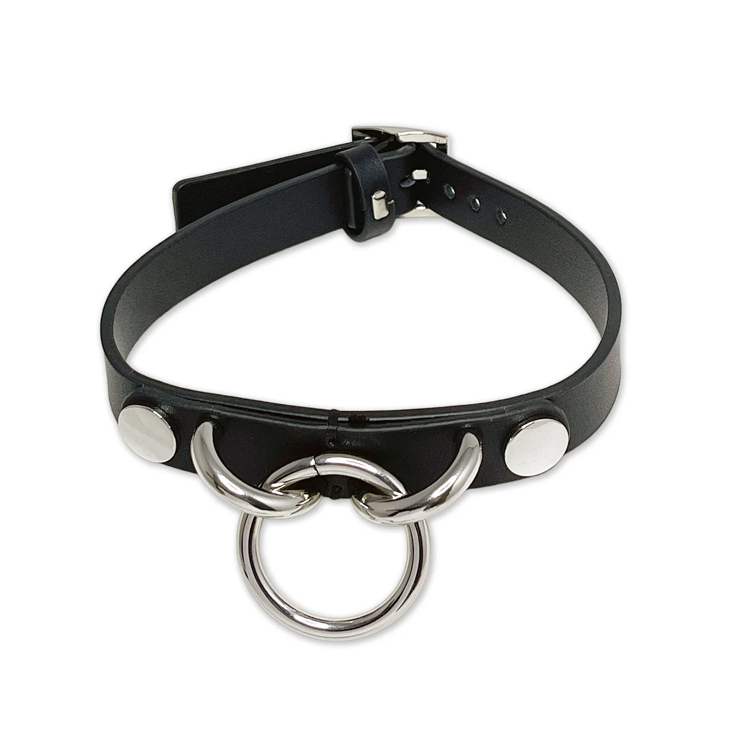 Triple Ring Collar and Leash Set with Silver Chain by Fetish Pleasure Play