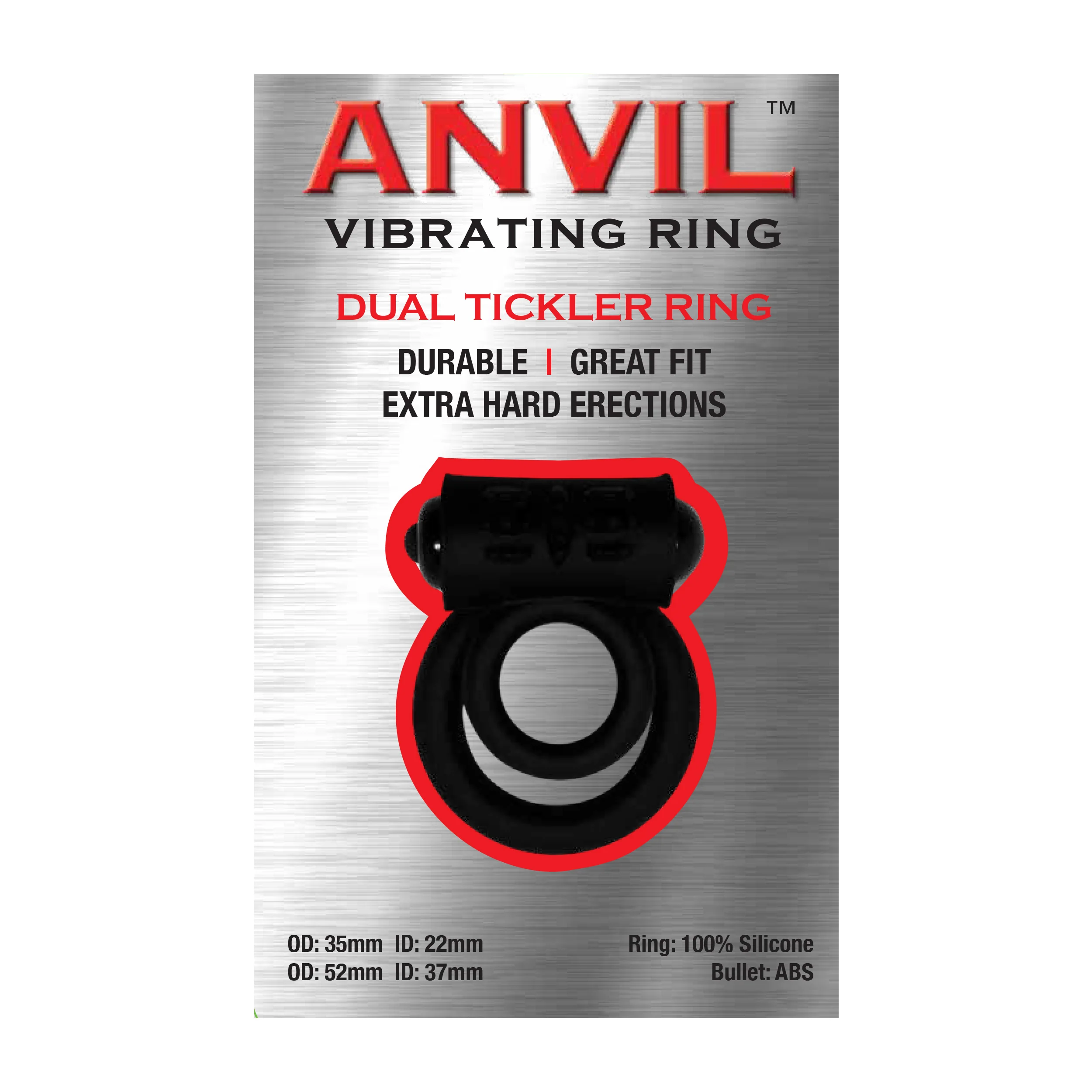 Anvil Dual Tickler Vibrating Cock Ring in Black