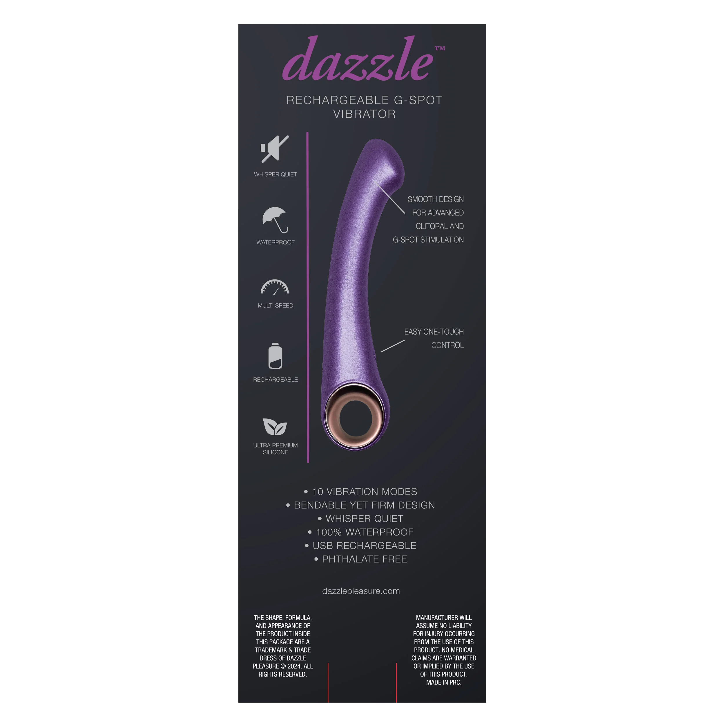 Dazzle Rechargeable G-Spot Wand Vibrator in Purple
