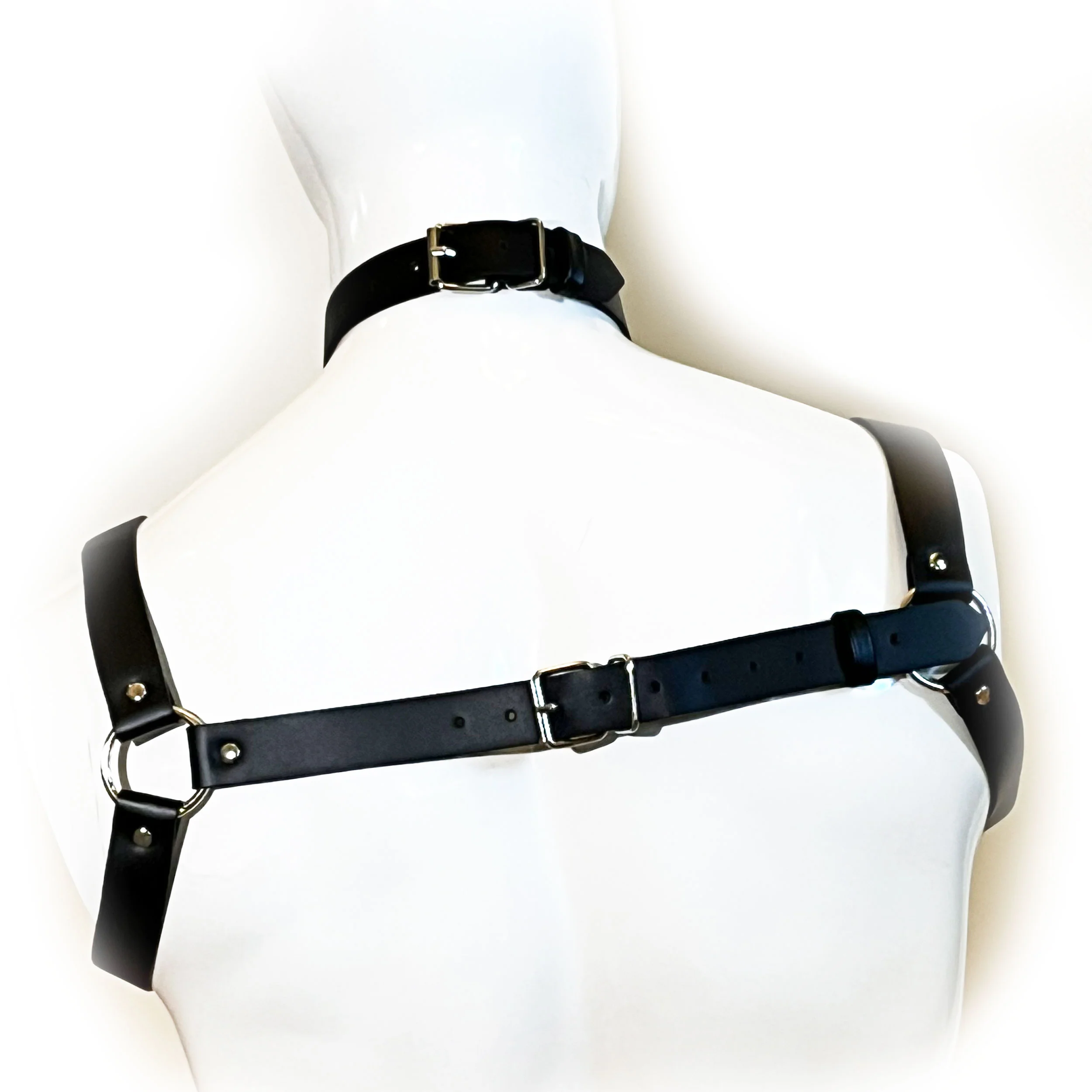Suspender Strap, Collar and Half Chest Harness by Fetish Pleasure Play in Black