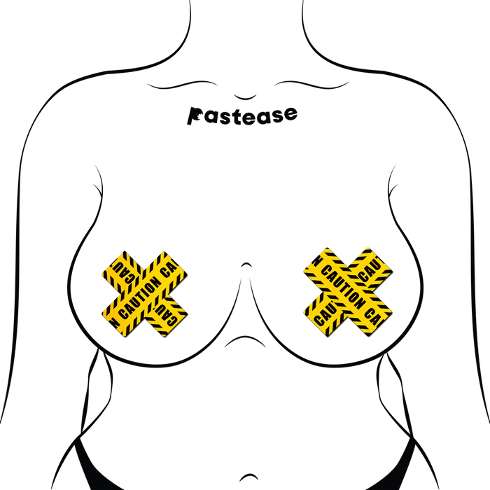 Caution Tape Nipple Pasties, Yellow/Black, One Size