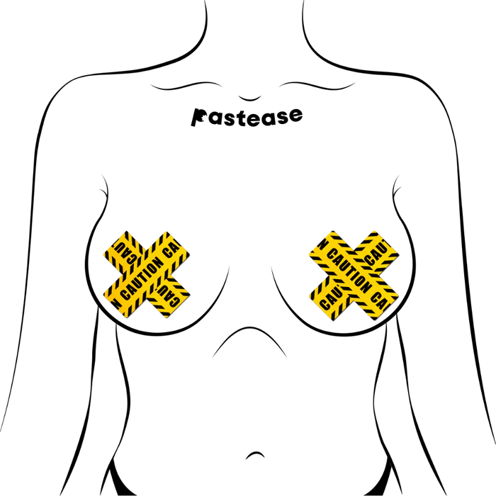 Caution Tape Nipple Pasties, Yellow/Black, One Size