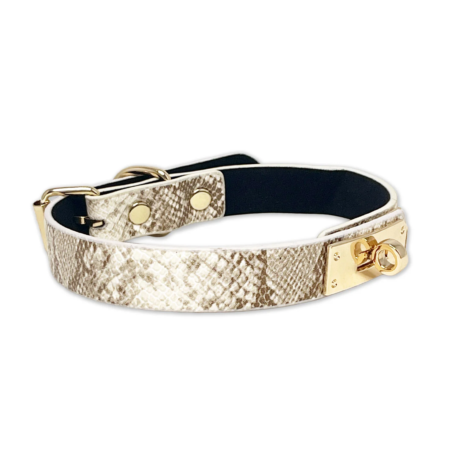 White Faux Snakeskin Clasp Collar by Fetish Pleasure Play