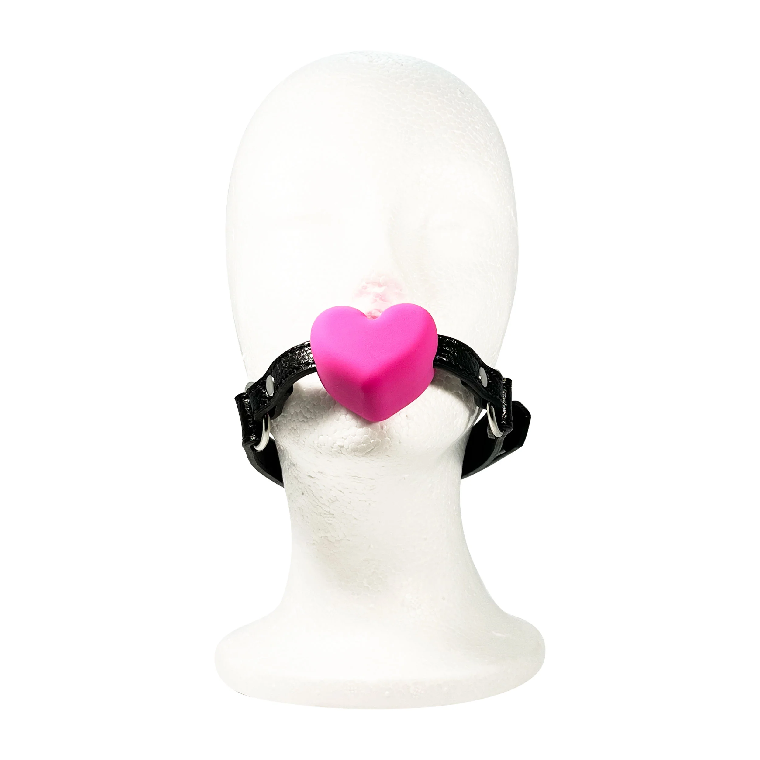 Silicone Heart Mouth Gag by Fetish Pleasure Play in Pink and Black