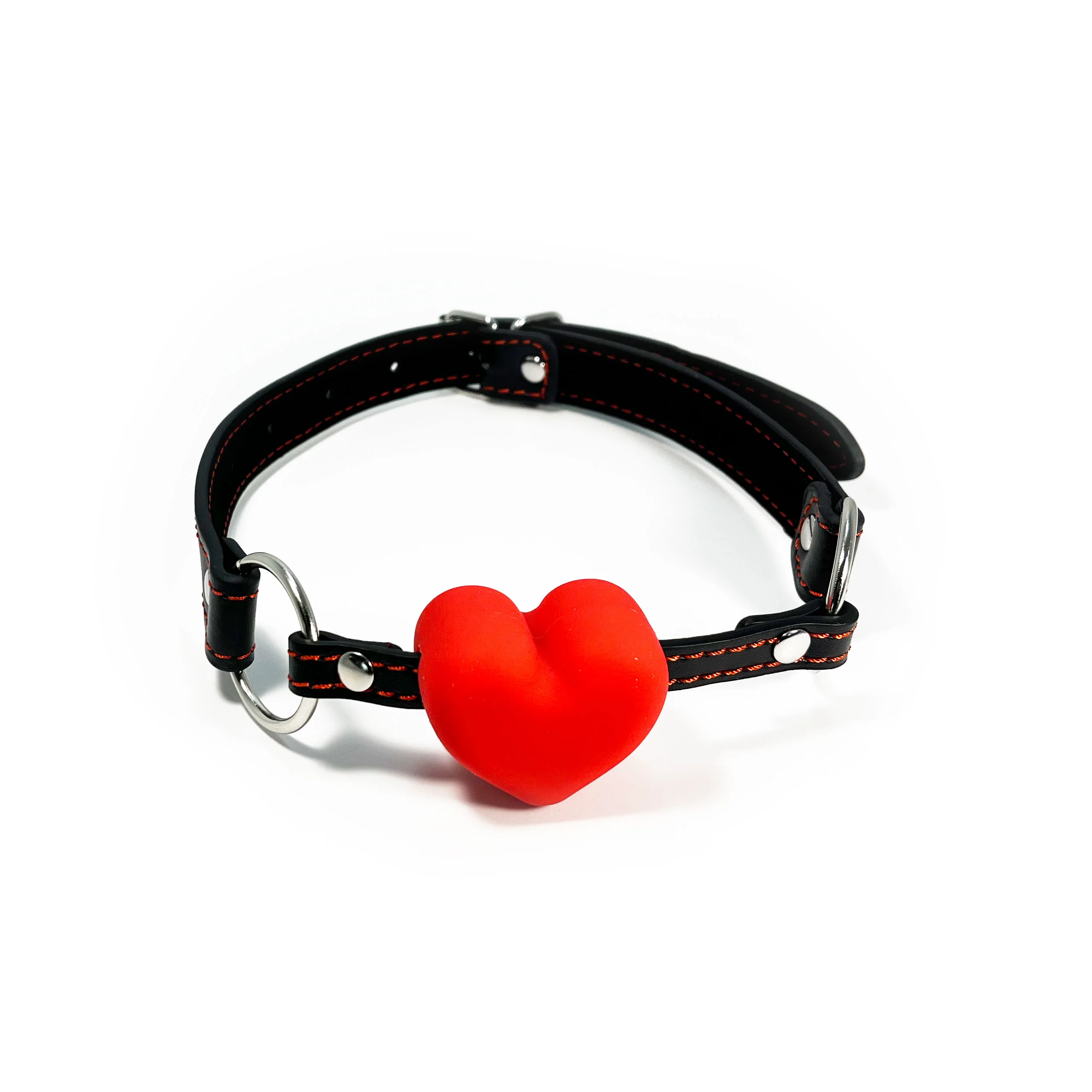 Silicone Heart Mouth Gag by Fetish Pleasure Play in Red and Black