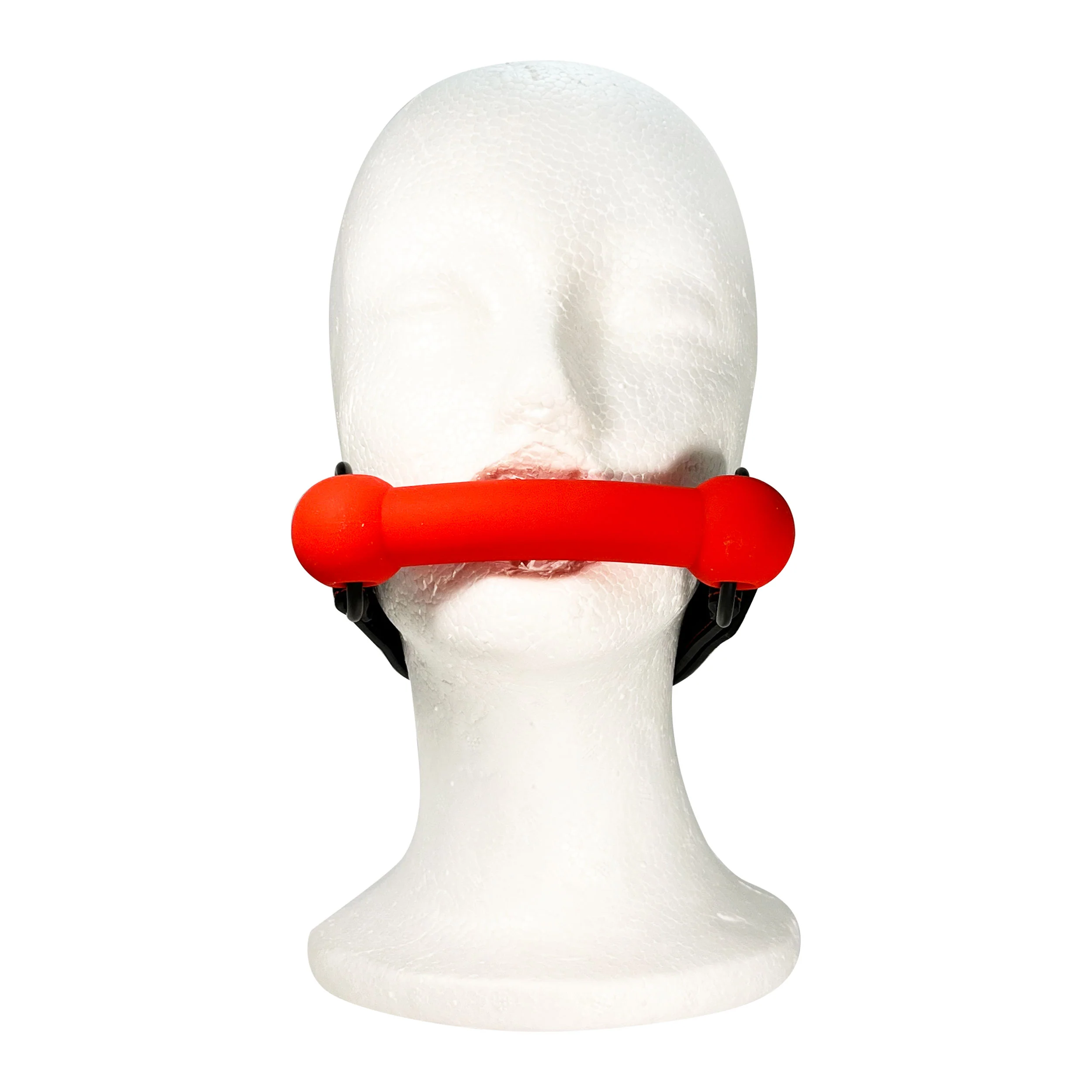 Silicone Sex Bar Mouth Gag by Fetish Pleasure Play in Red and Black