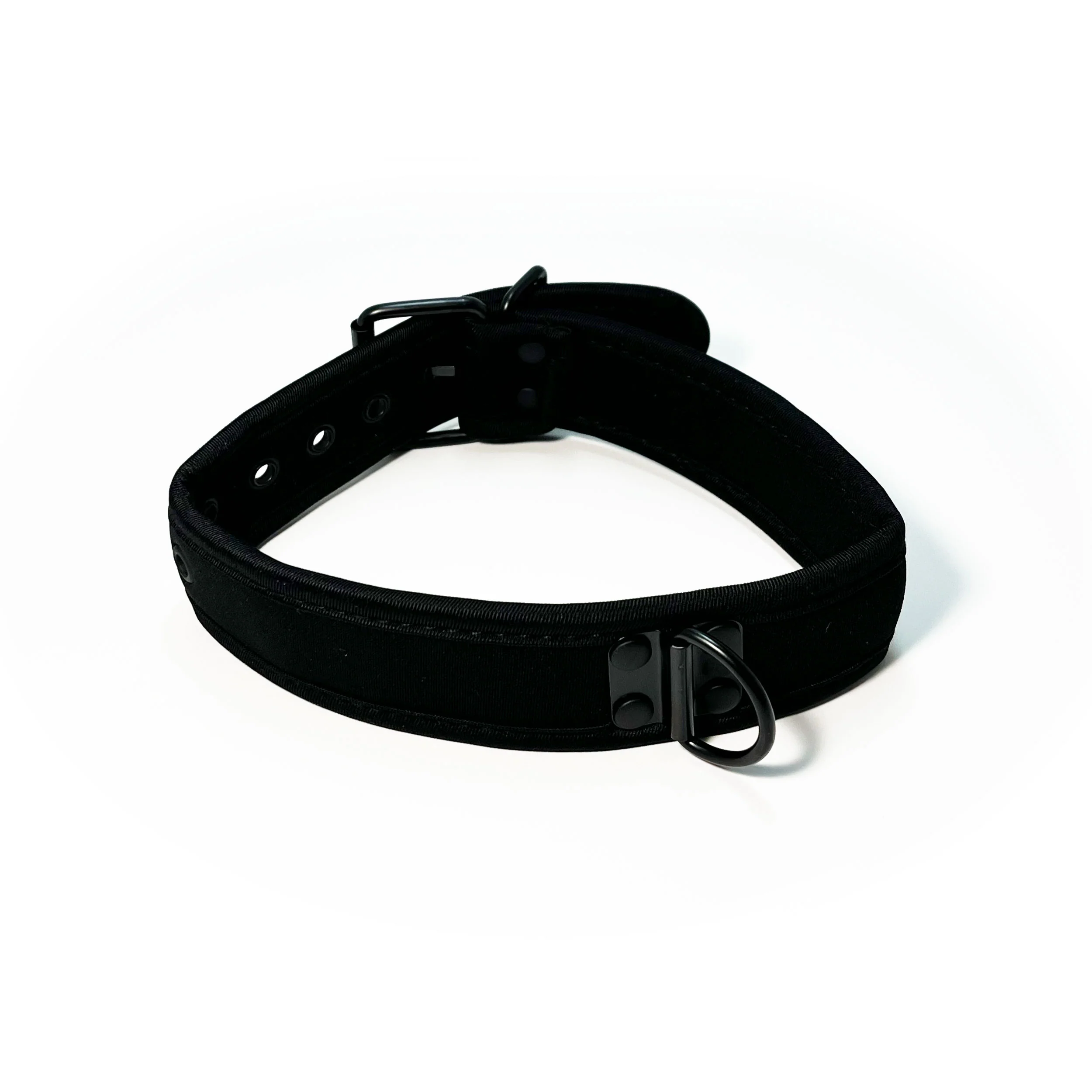 Adjustable Neoprene Collar with D-Ring by Fetish Pleasure Play in Black