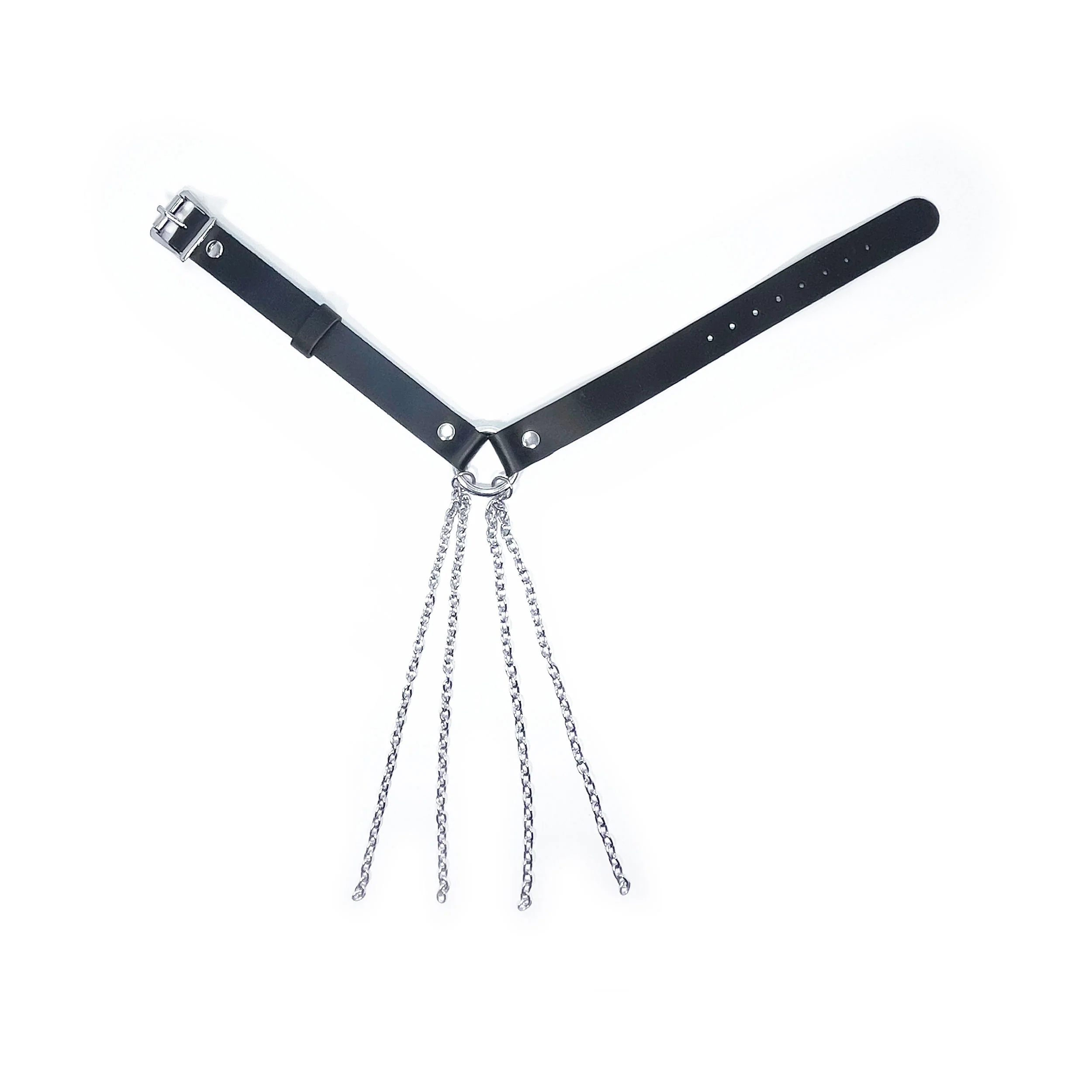 Black Leather Adjustable Collar with Decorative Chains by Fetish Pleasure Play