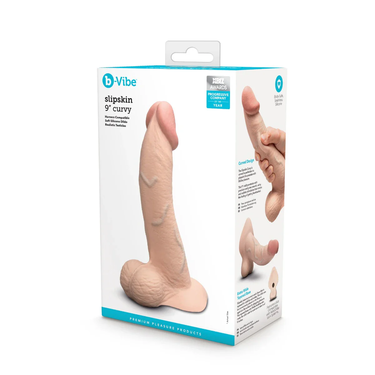 b-Vibe SlipSkin 9" Realistic Silicone Dildo in Curvy Cream
