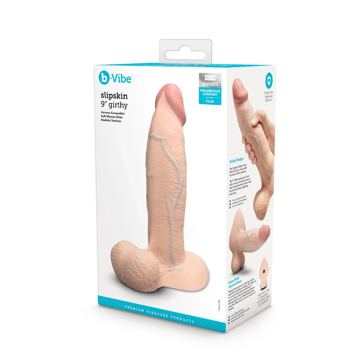 b-Vibe SlipSkin 9" Realistic Silicone Dildo in Girthy Cream