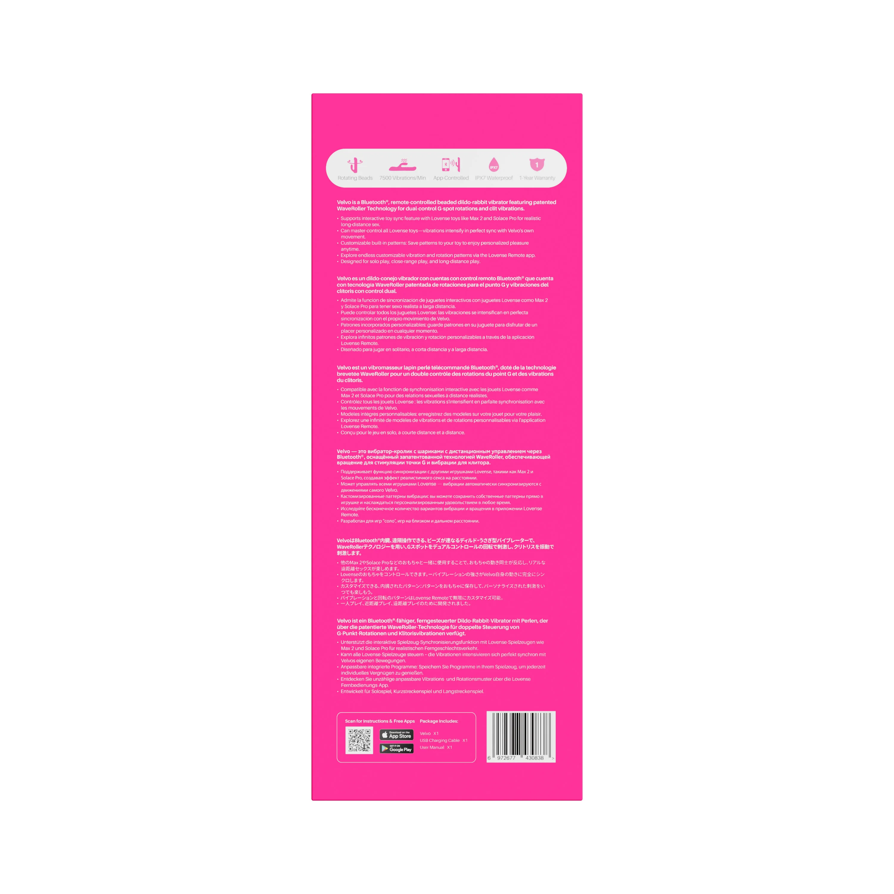 Lovense Velvo Rolling Bead Rabbit Vibrator with Dual Control & App Sync