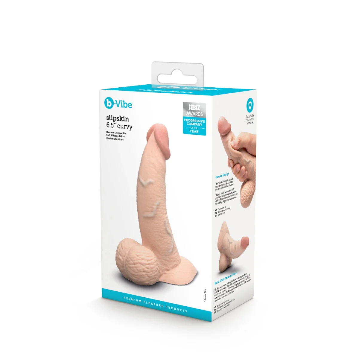 b-Vibe SlipSkin 6.5" Realistic Silicone Dildo in Curvy Cream