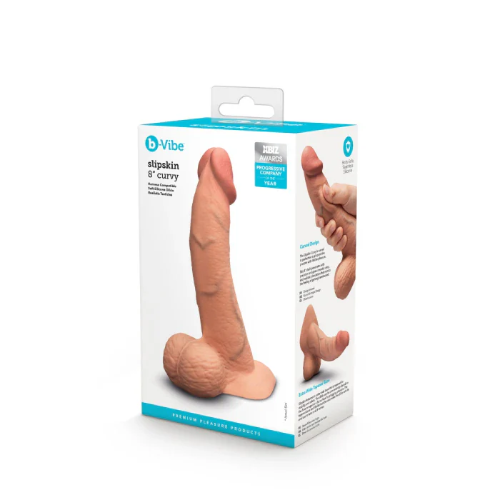 b-Vibe SlipSkin 8" Silicone Curvy Dildo in Mocha
