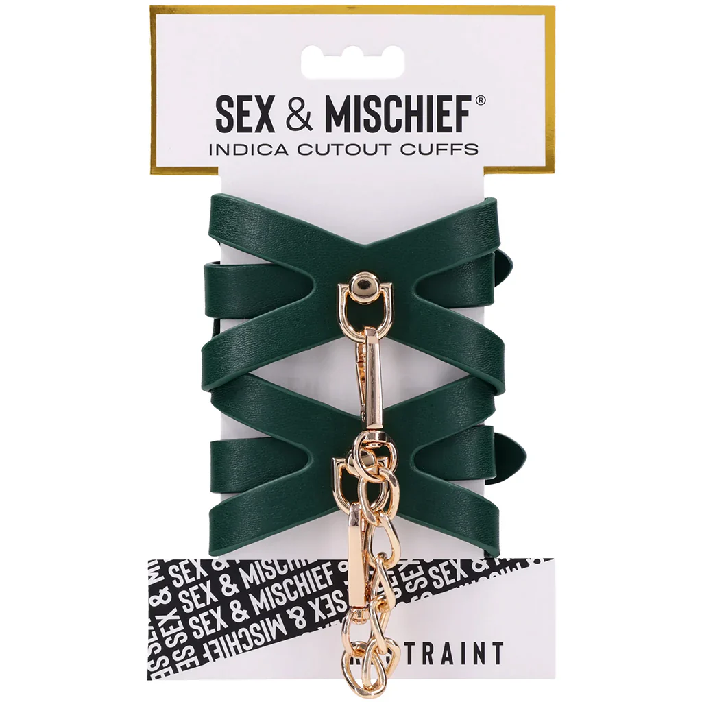 Sex & Mischief Indica Cutout Handcuffs in Emerald Green