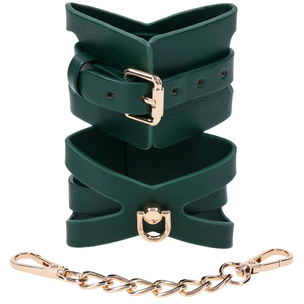 Sex & Mischief Indica Cutout Handcuffs in Emerald Green