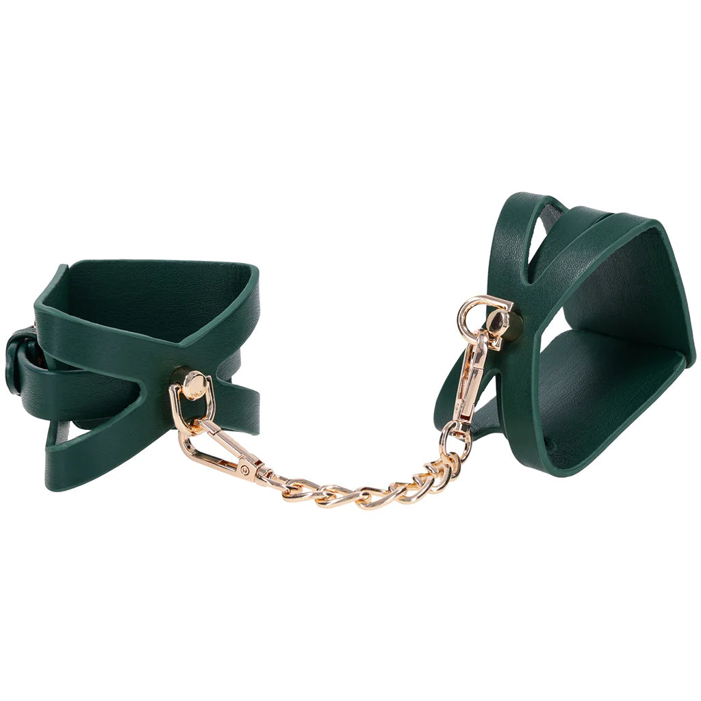 Sex & Mischief Indica Cutout Handcuffs in Emerald Green
