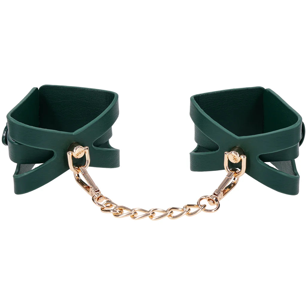 Sex & Mischief Indica Cutout Handcuffs in Emerald Green