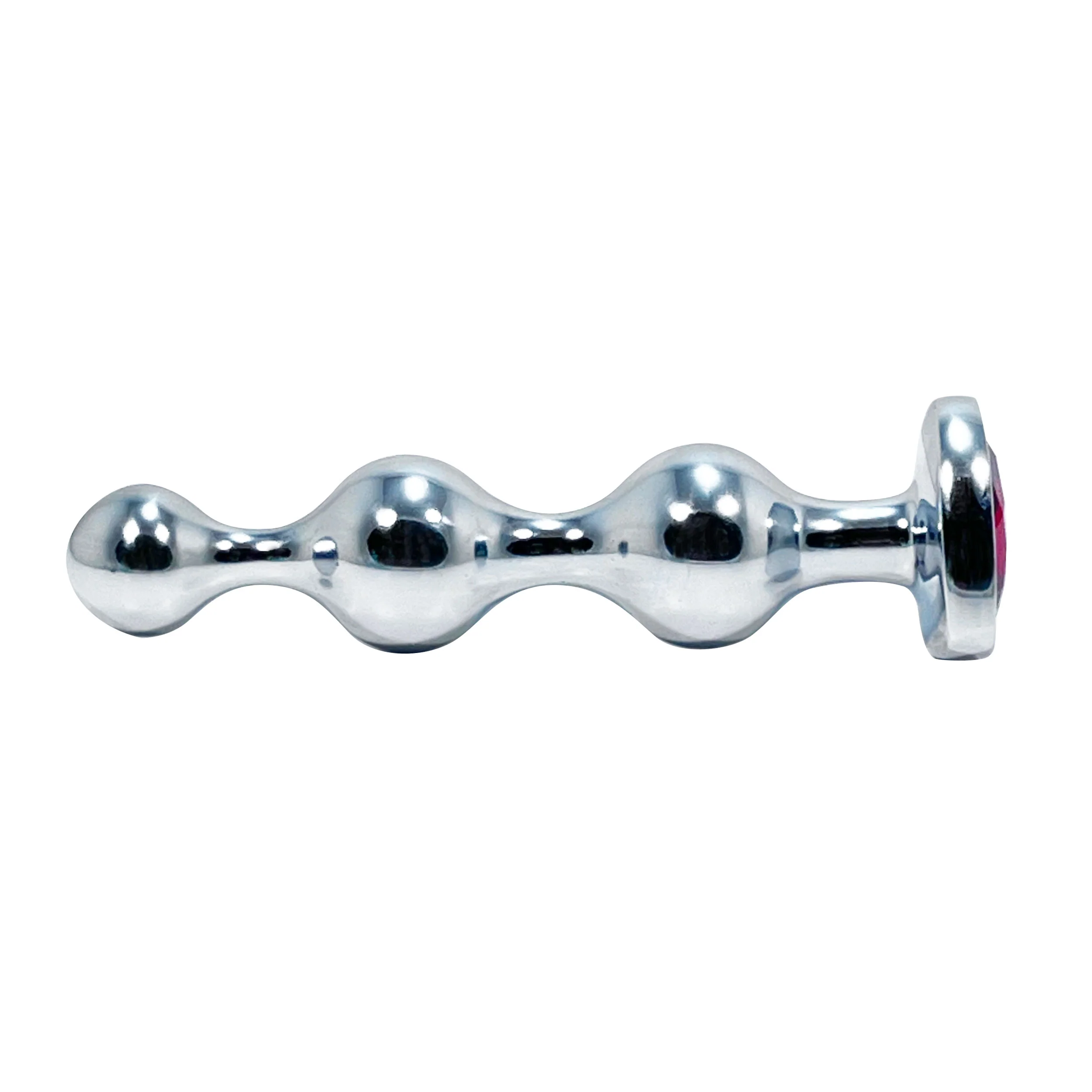 Silver Beaded Medium Butt Plug by Fetish Pleasure Play with Red Jewel