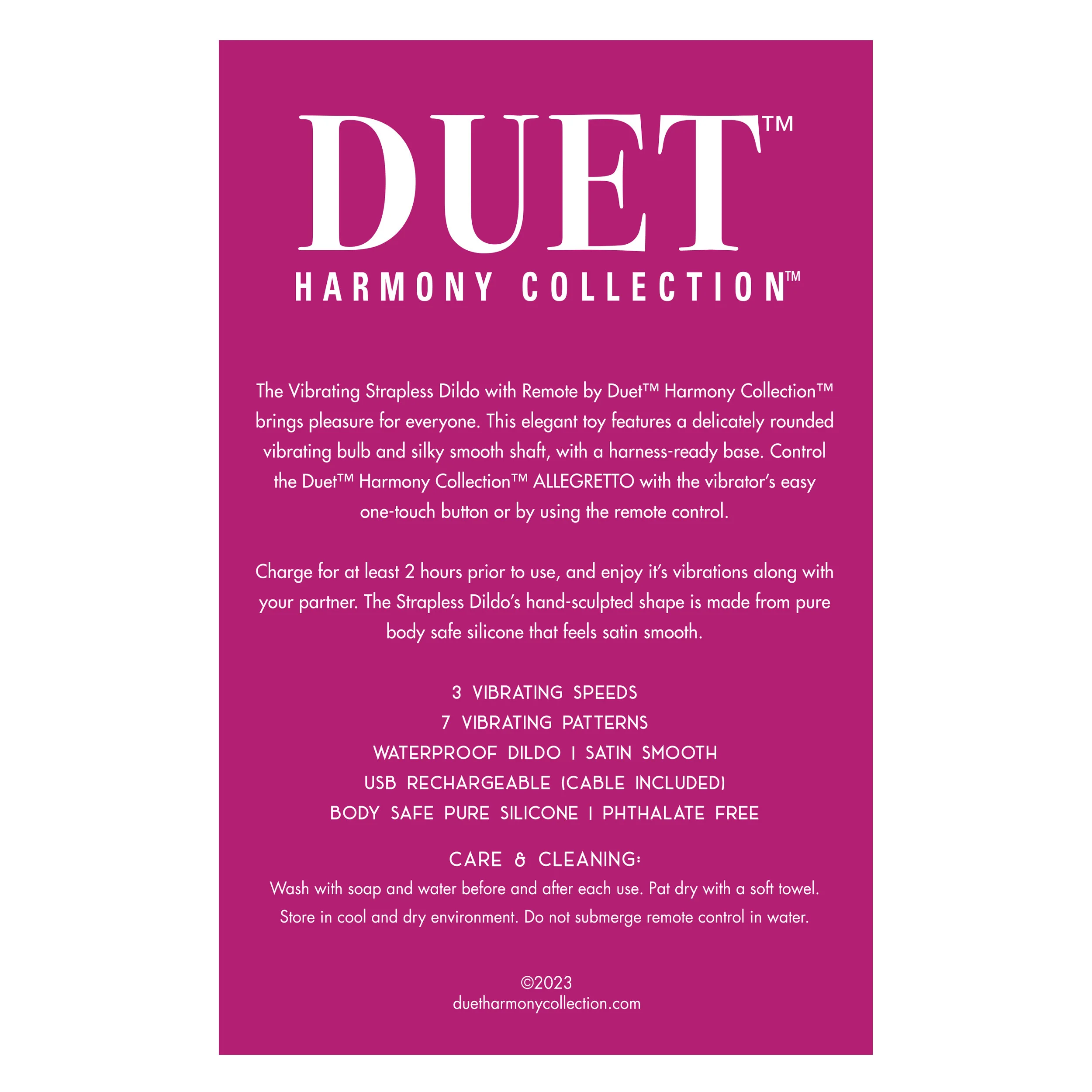 THE DUET ALLEGRETTO REMOTE CONTROLLED VIBRATING HARNESS READY DILDO