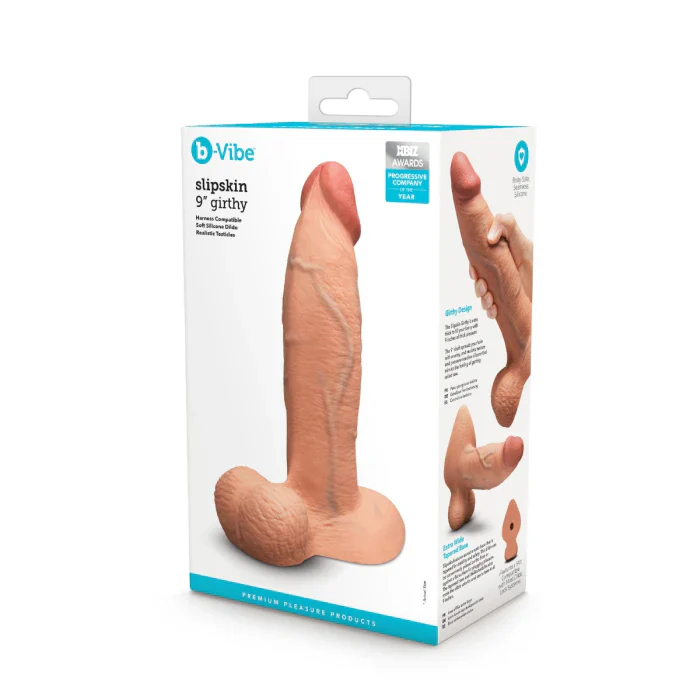 b-Vibe SlipSkin 9" Silicone Girthy Dildo in Mocha