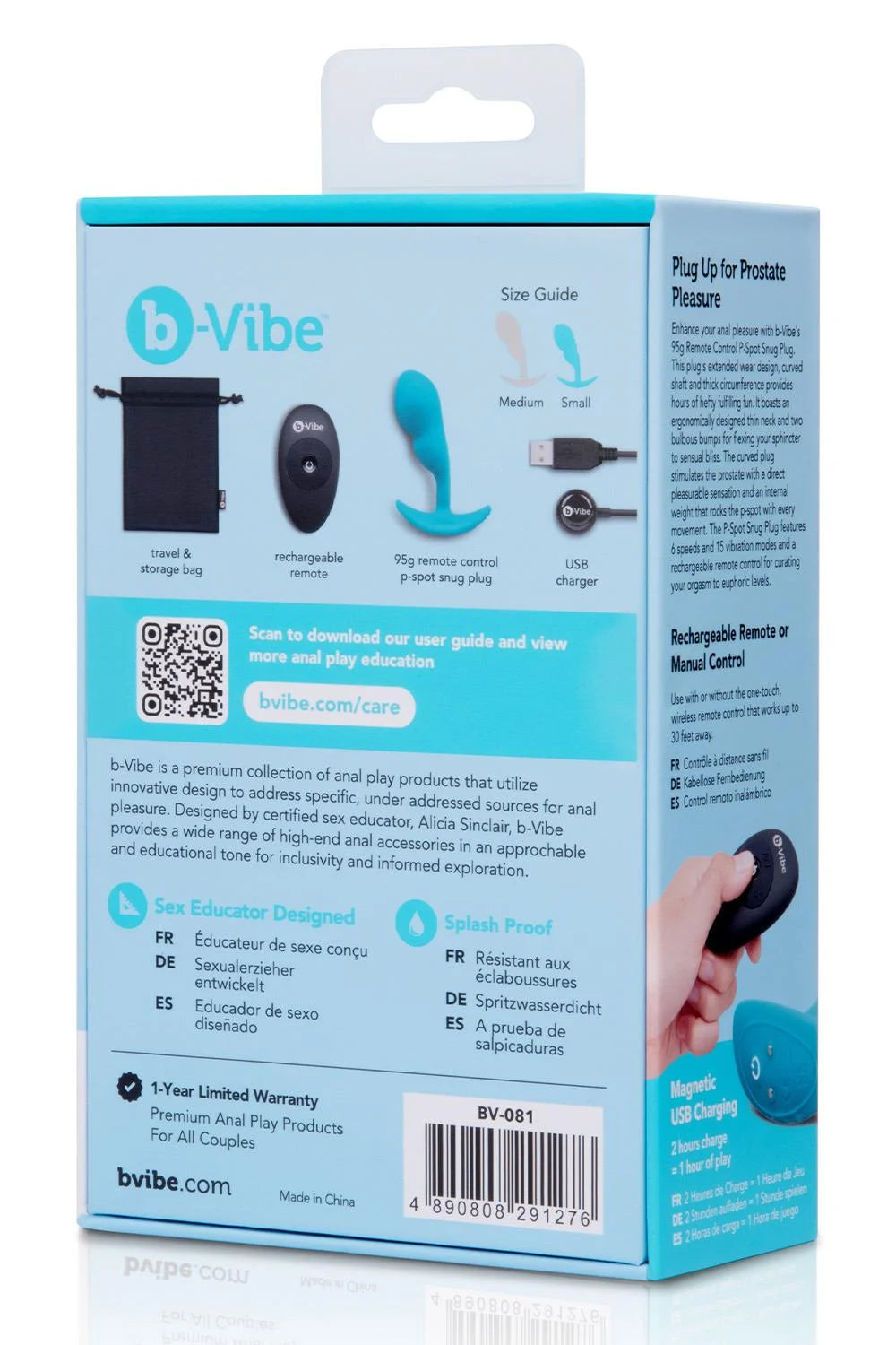 b-Vibe Remote Control P-Spot Snug Plug in Blue