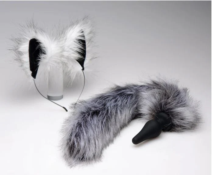 Tailz Grey Wolf Tail Anal Plug And Ears Set