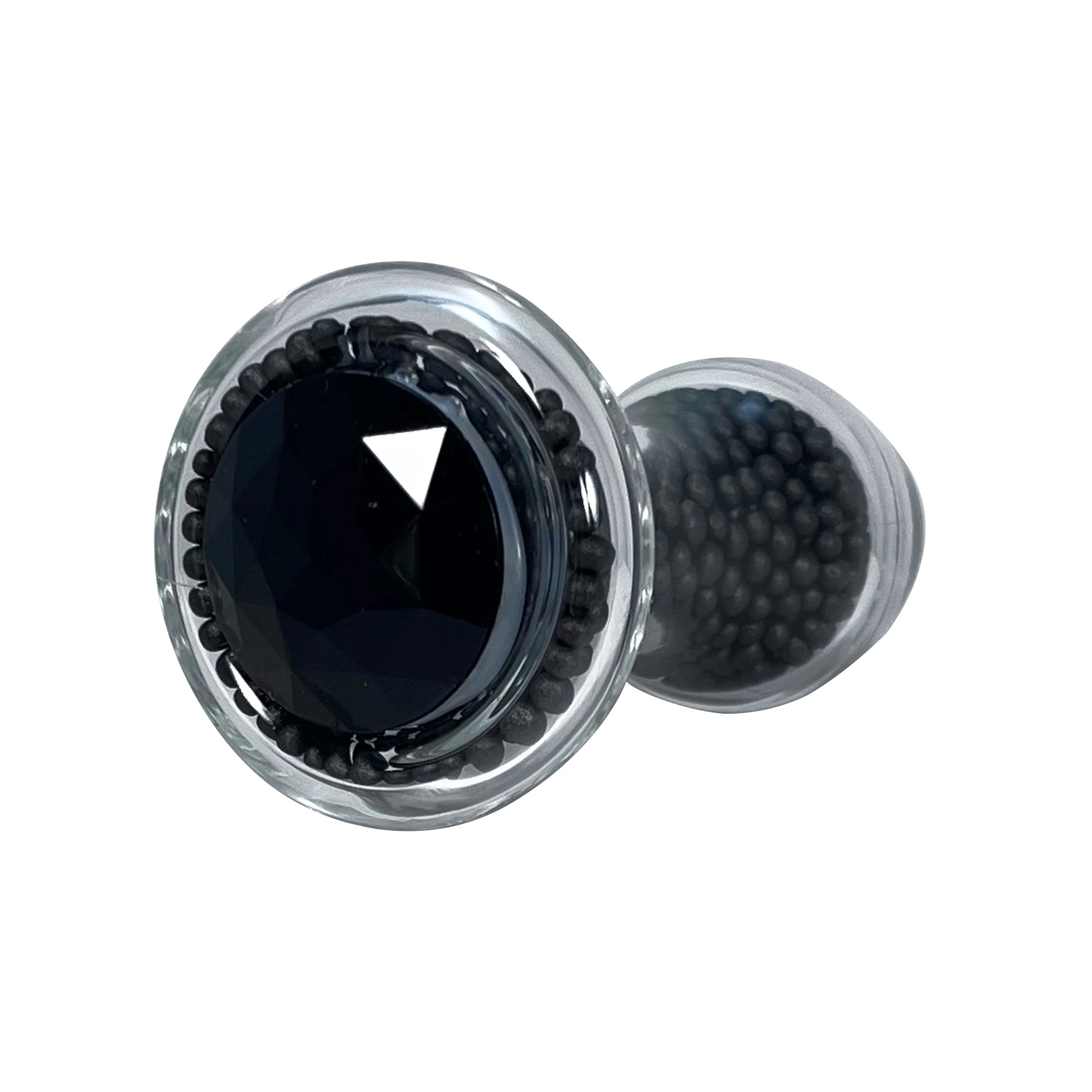 986-black-bead-filled-clear-glass-butt-plug-with-black-jewel-by-glass-pleasure-play-2.webp Black Bead-Filled Clear Glass Butt Plug with Black Jewel by Glass Pleasure Play